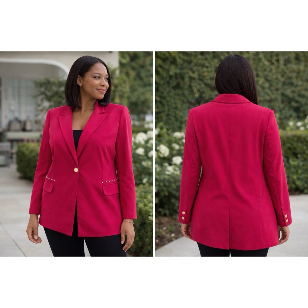 Thalia Sodi Hot Pink Blazer Jacket Sz L Gold Button Studded Barbiecore Chic Coat